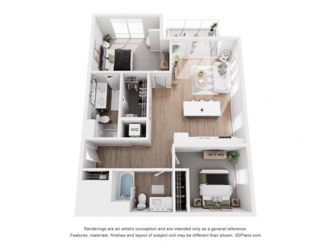 Floor plan for 2 beds, 2 baths, 1081 sqft